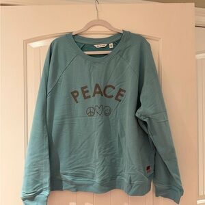 Peace love world Teal Crewneck Sweater with Peace Graphic